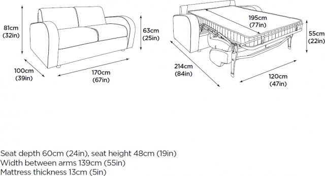 2 seater sofa bed dimensions